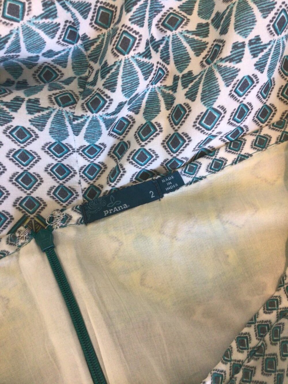 Prana Blue Green White Print Midi Thin Skirt Size 2 - Picture 4 of 4